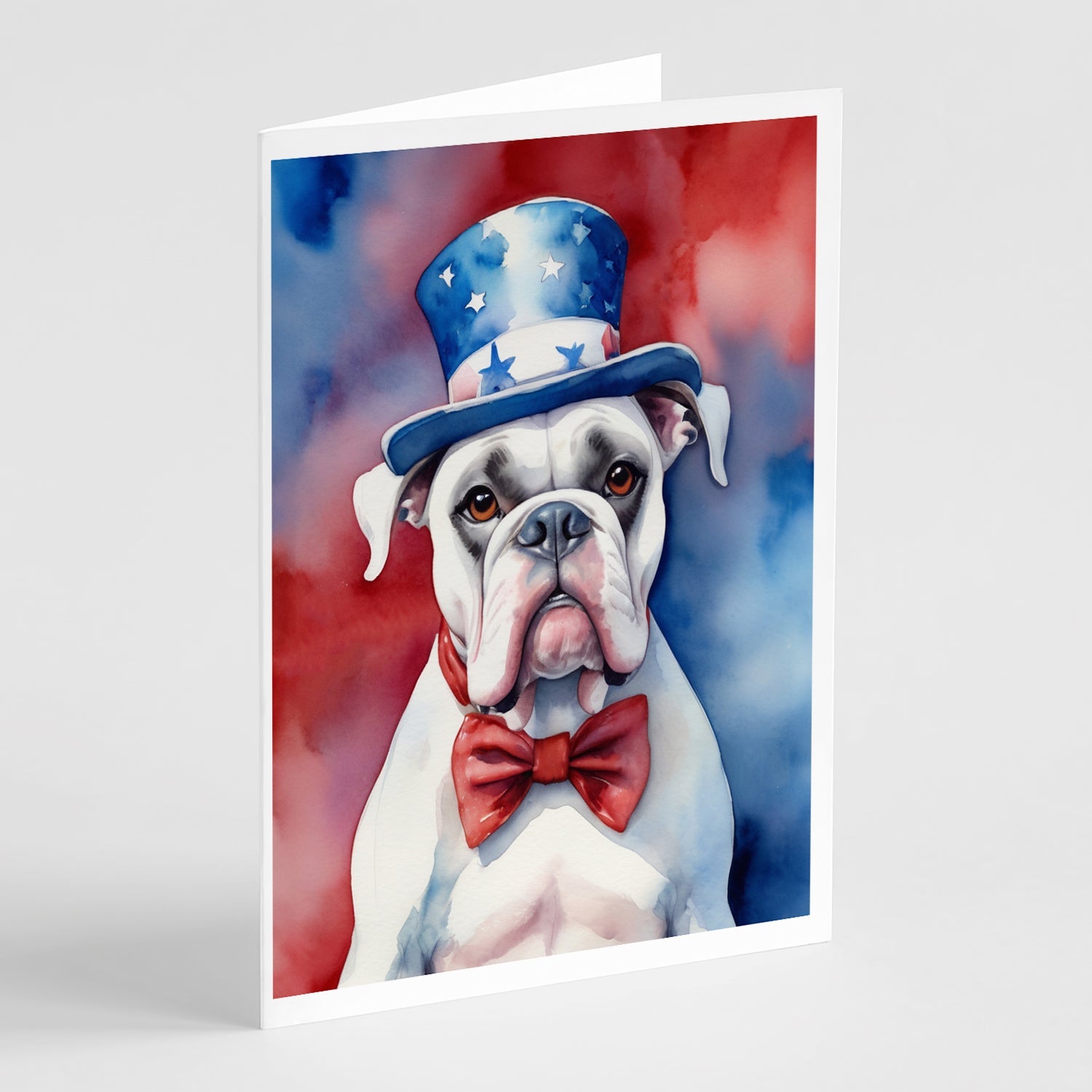 White Boxer Patriotic American Greeting Cards Pack of 8 Blank Cards with Envelopes Whimsical A7 Size 5x7