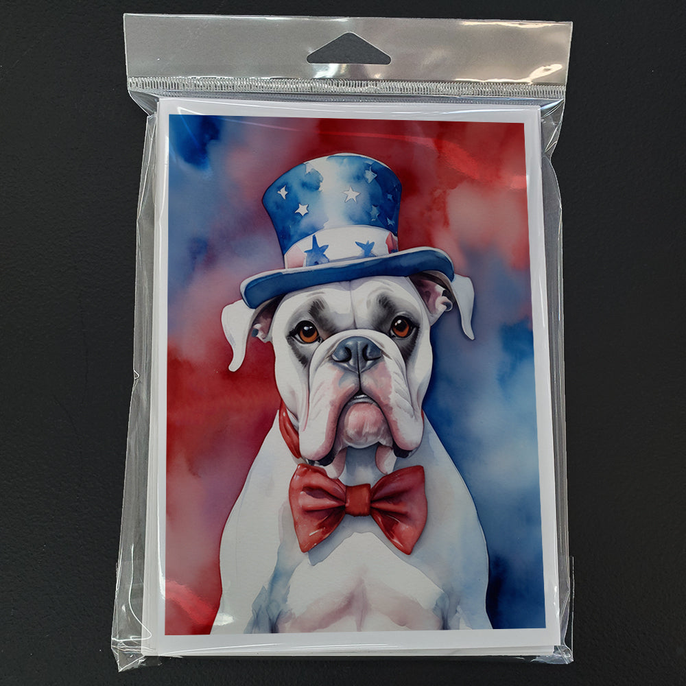 White Boxer Patriotic American Greeting Cards Pack of 8 Blank Cards with Envelopes Whimsical A7 Size 5x7