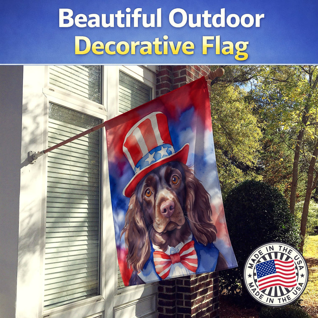 Boykin Spaniel Patriotic American House Flag 28x40 Porch Sleeve Pole Decorative Outside Yard Banner Artwork Wall Hanging, Polyester