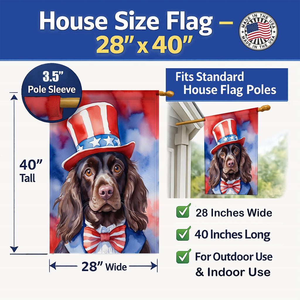 Boykin Spaniel Patriotic American House Flag 28x40 Porch Sleeve Pole Decorative Outside Yard Banner Artwork Wall Hanging, Polyester