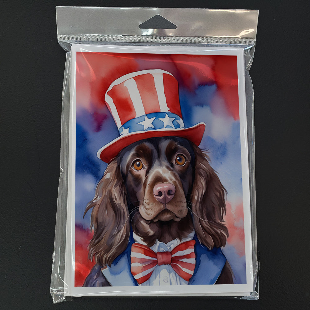 Boykin Spaniel Patriotic American Greeting Cards Pack of 8 Blank Cards with Envelopes Whimsical A7 Size 5x7
