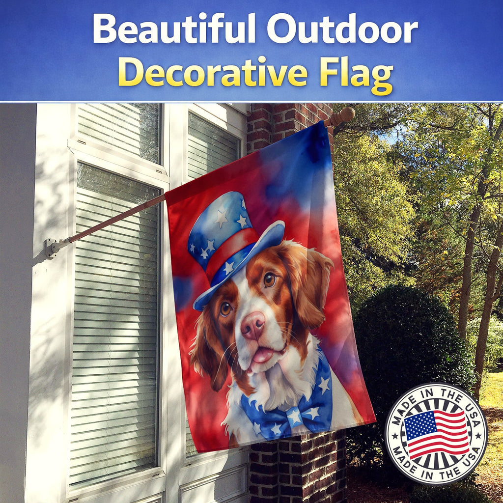 Brittany Spaniel Patriotic American House Flag 28x40 Porch Sleeve Pole Decorative Outside Yard Banner Artwork Wall Hanging, Polyester