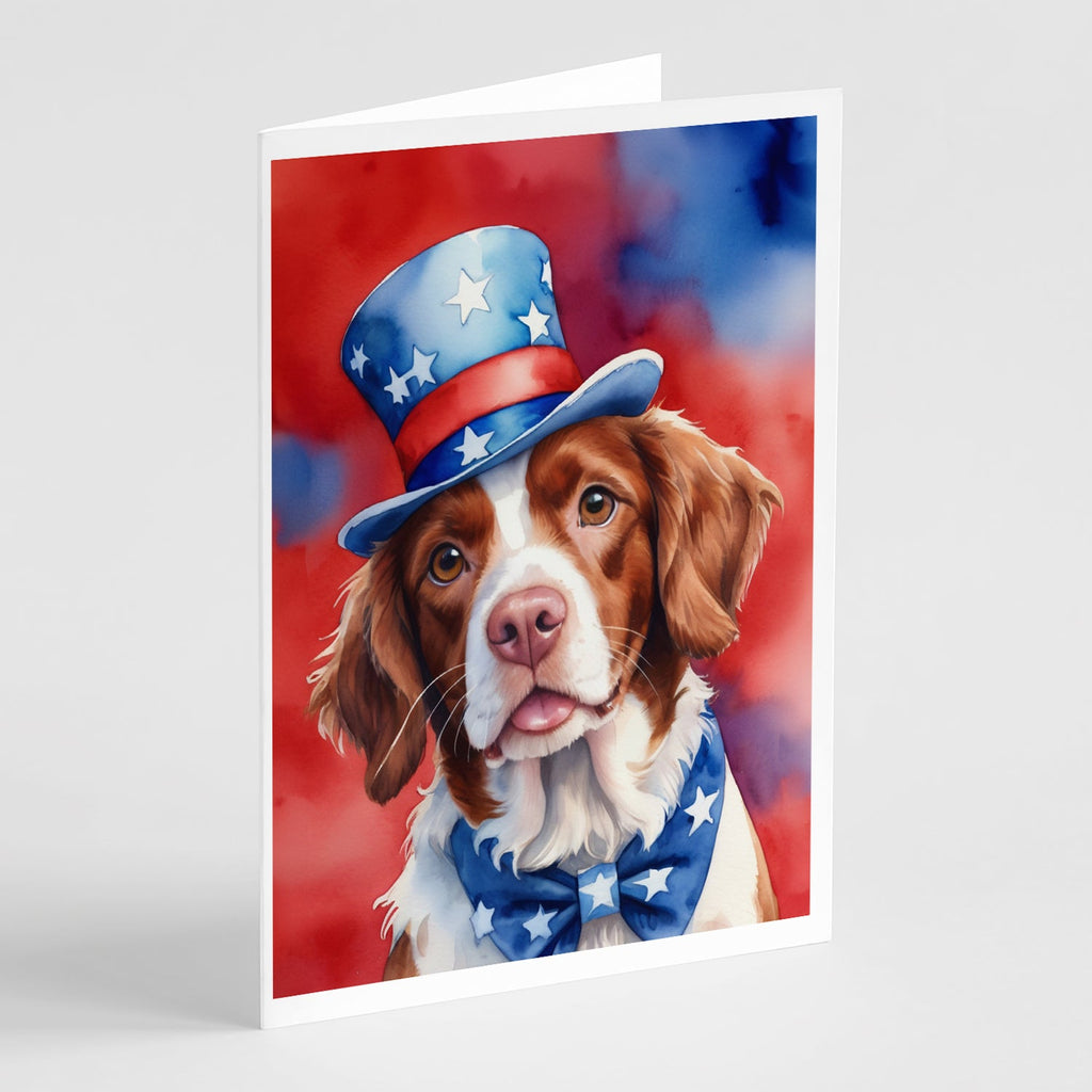 Brittany Spaniel Patriotic American Greeting Cards Pack of 8 Blank Cards with Envelopes Whimsical A7 Size 5x7