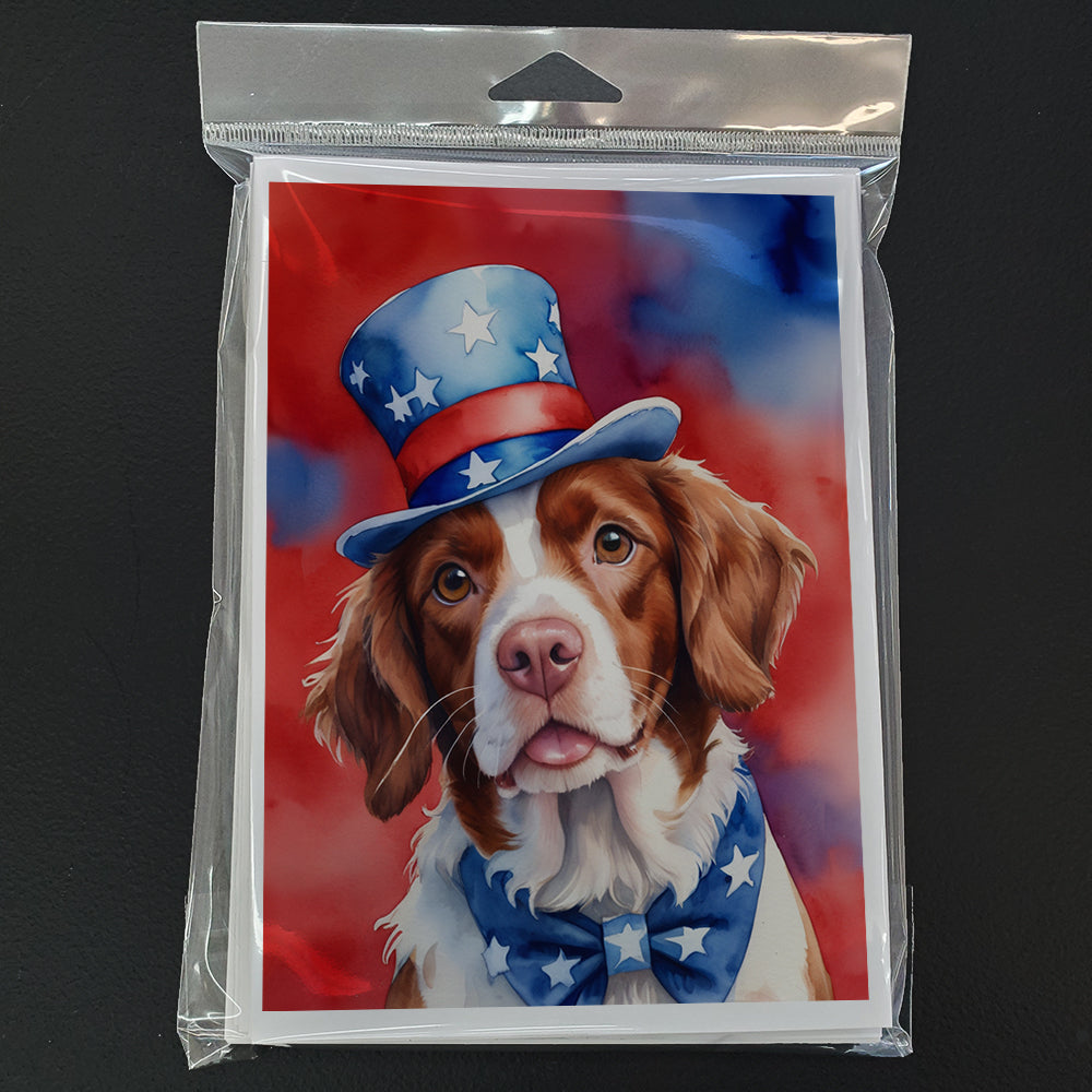 Brittany Spaniel Patriotic American Greeting Cards Pack of 8 Blank Cards with Envelopes Whimsical A7 Size 5x7