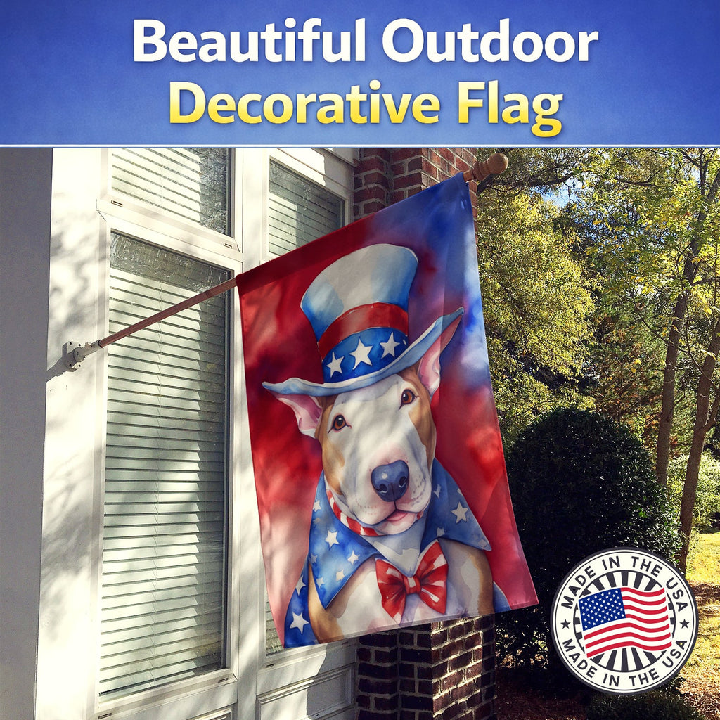 Bull Terrier Patriotic American House Flag 28x40 Porch Sleeve Pole Decorative Outside Yard Banner Artwork Wall Hanging, Polyester