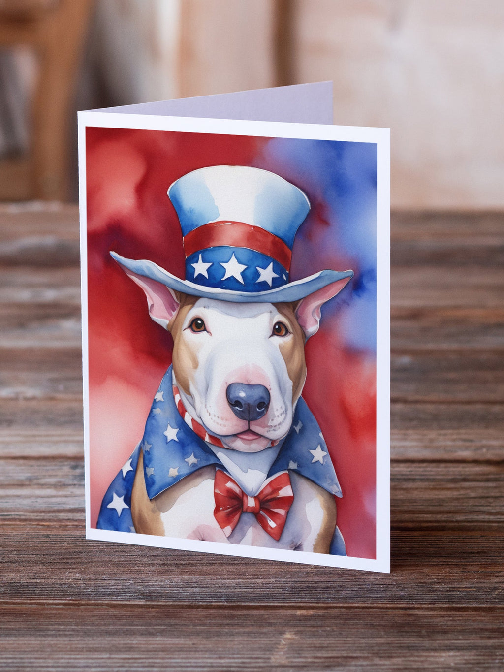 Bull Terrier Patriotic American Greeting Cards Pack of 8 Blank Cards with Envelopes Whimsical A7 Size 5x7