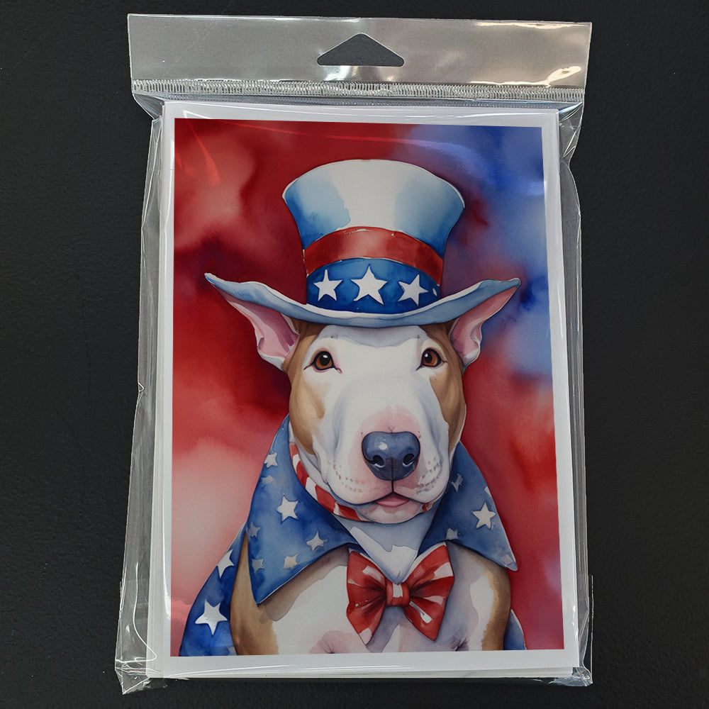 Bull Terrier Patriotic American Greeting Cards Pack of 8 Blank Cards with Envelopes Whimsical A7 Size 5x7