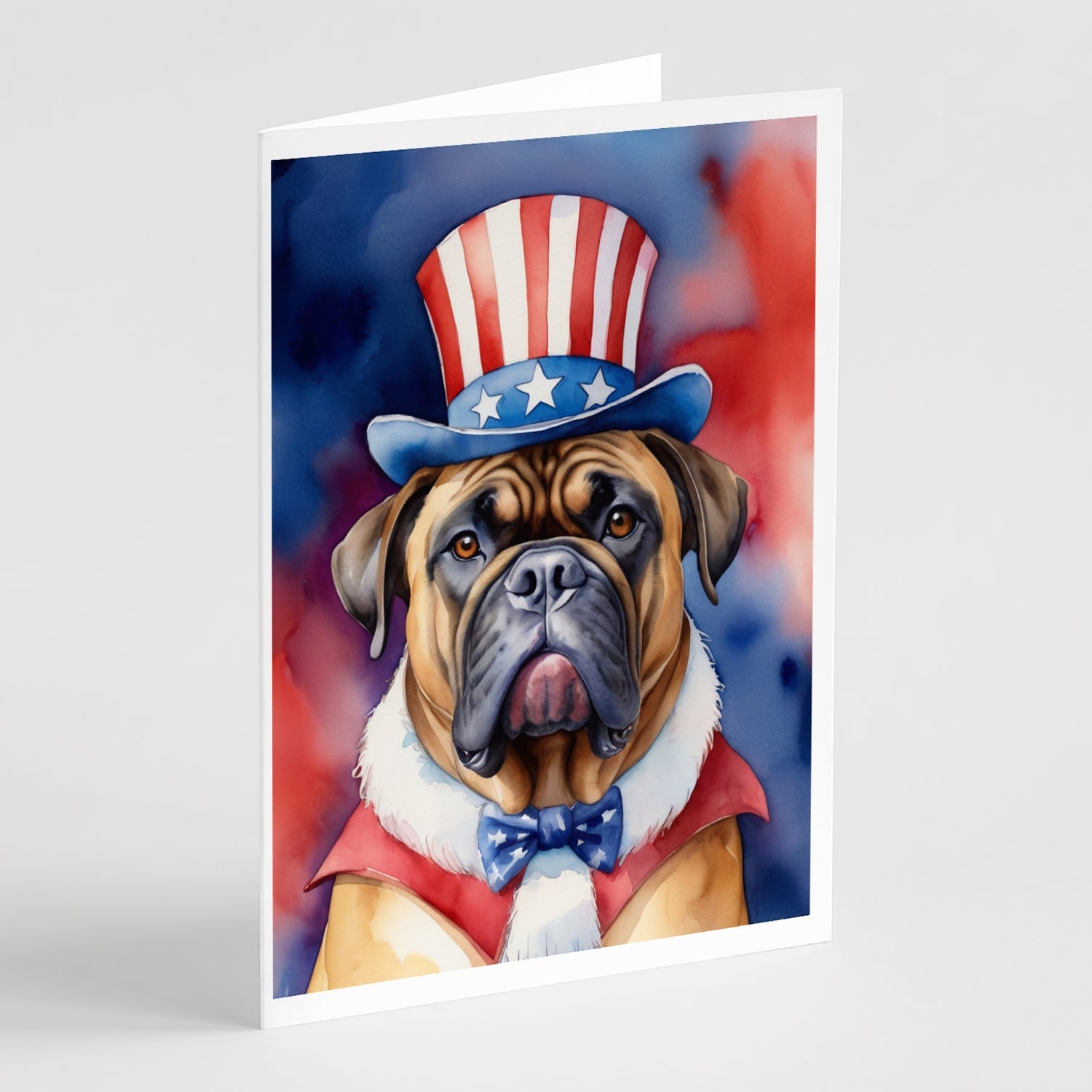 Bullmastiff Patriotic American Greeting Cards Pack of 8 Blank Cards with Envelopes Whimsical A7 Size 5x7