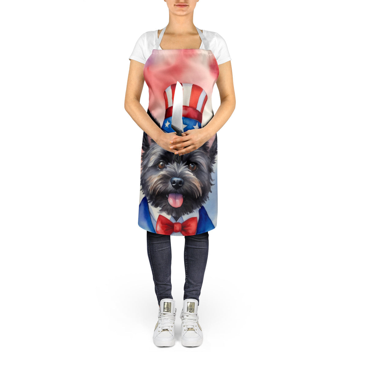 Cairn Terrier Patriotic American Apron Cooking Kitchen Server Baking Crafts Gardening for Adult Women Men, Unisex, Large, Multicolor