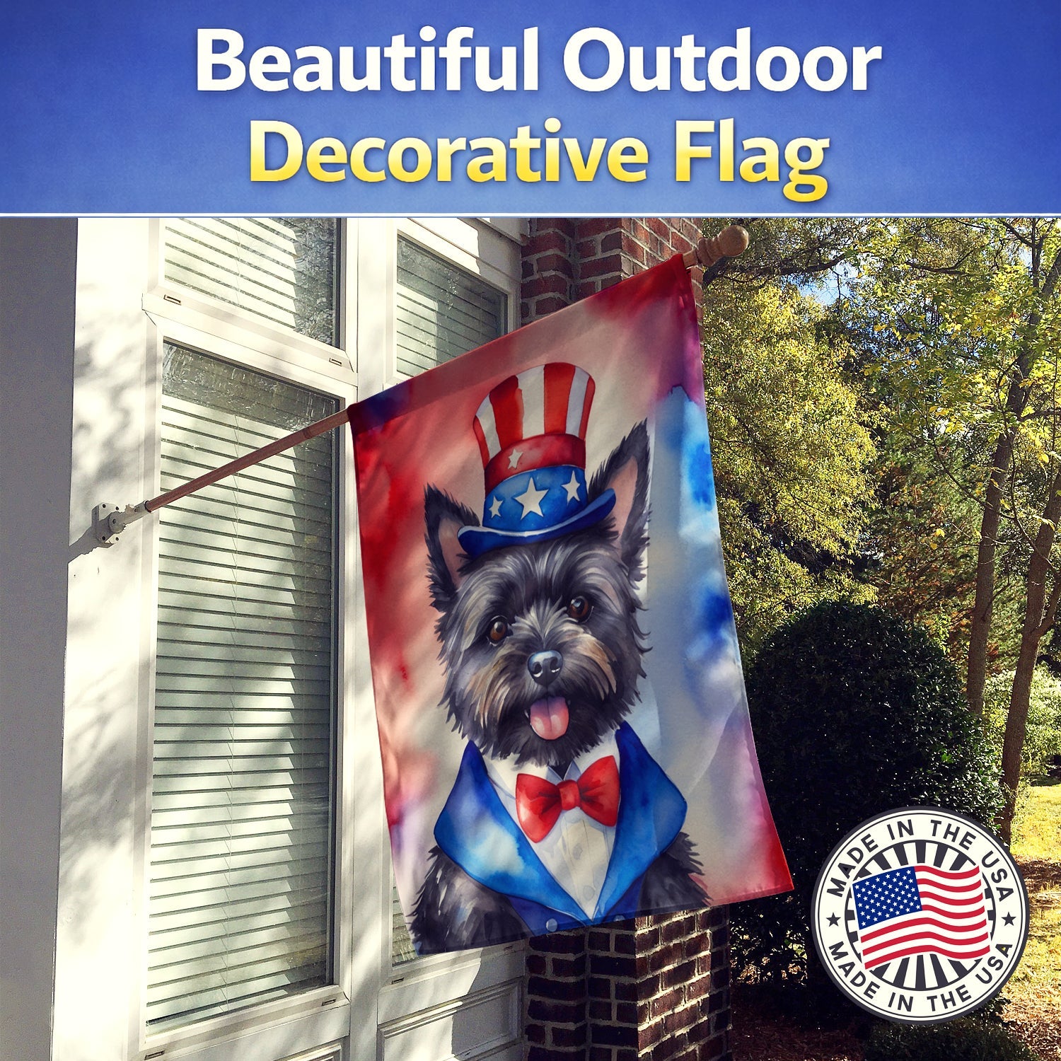 Cairn Terrier Patriotic American House Flag 28x40 Porch Sleeve Pole Decorative Outside Yard Banner Artwork Wall Hanging, Polyester