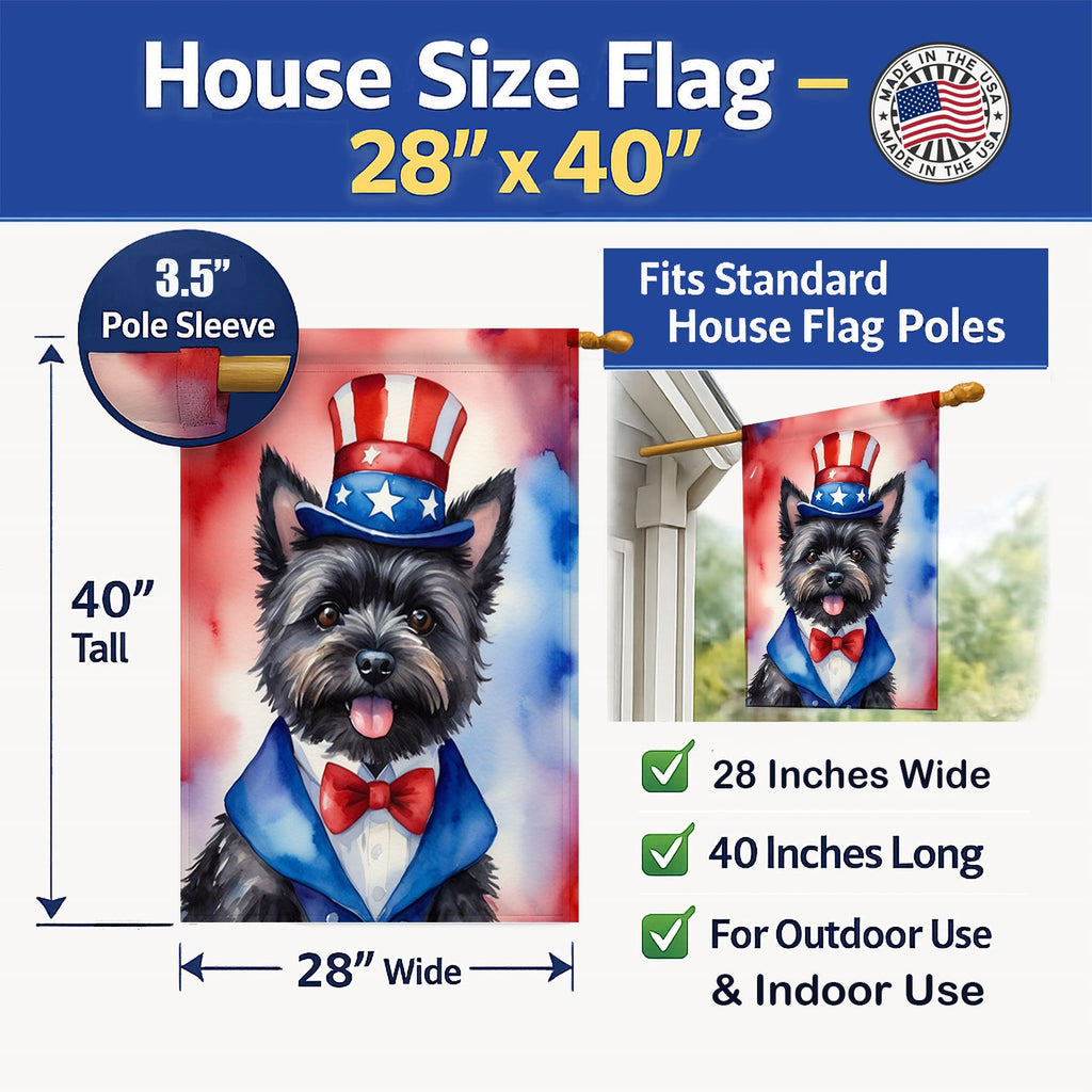 Cairn Terrier Patriotic American House Flag 28x40 Porch Sleeve Pole Decorative Outside Yard Banner Artwork Wall Hanging, Polyester