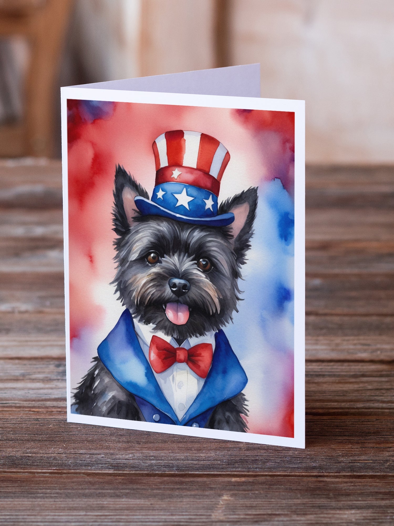 Cairn Terrier Patriotic American Greeting Cards Pack of 8 Blank Cards with Envelopes Whimsical A7 Size 5x7