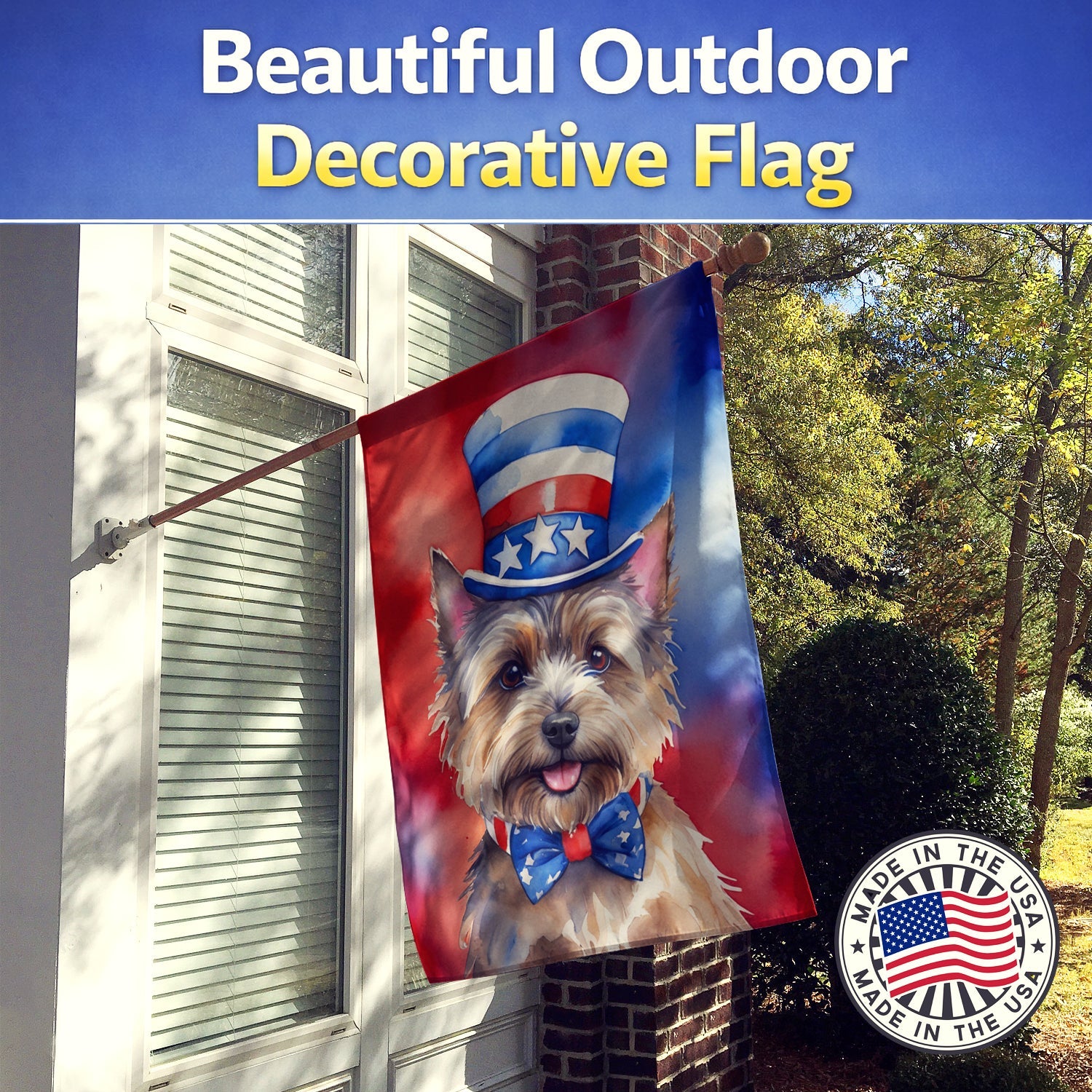 Cairn Terrier Patriotic American House Flag 28x40 Porch Sleeve Pole Decorative Outside Yard Banner Artwork Wall Hanging, Polyester