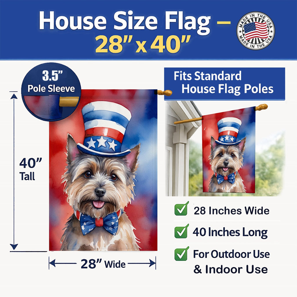 Cairn Terrier Patriotic American House Flag 28x40 Porch Sleeve Pole Decorative Outside Yard Banner Artwork Wall Hanging, Polyester