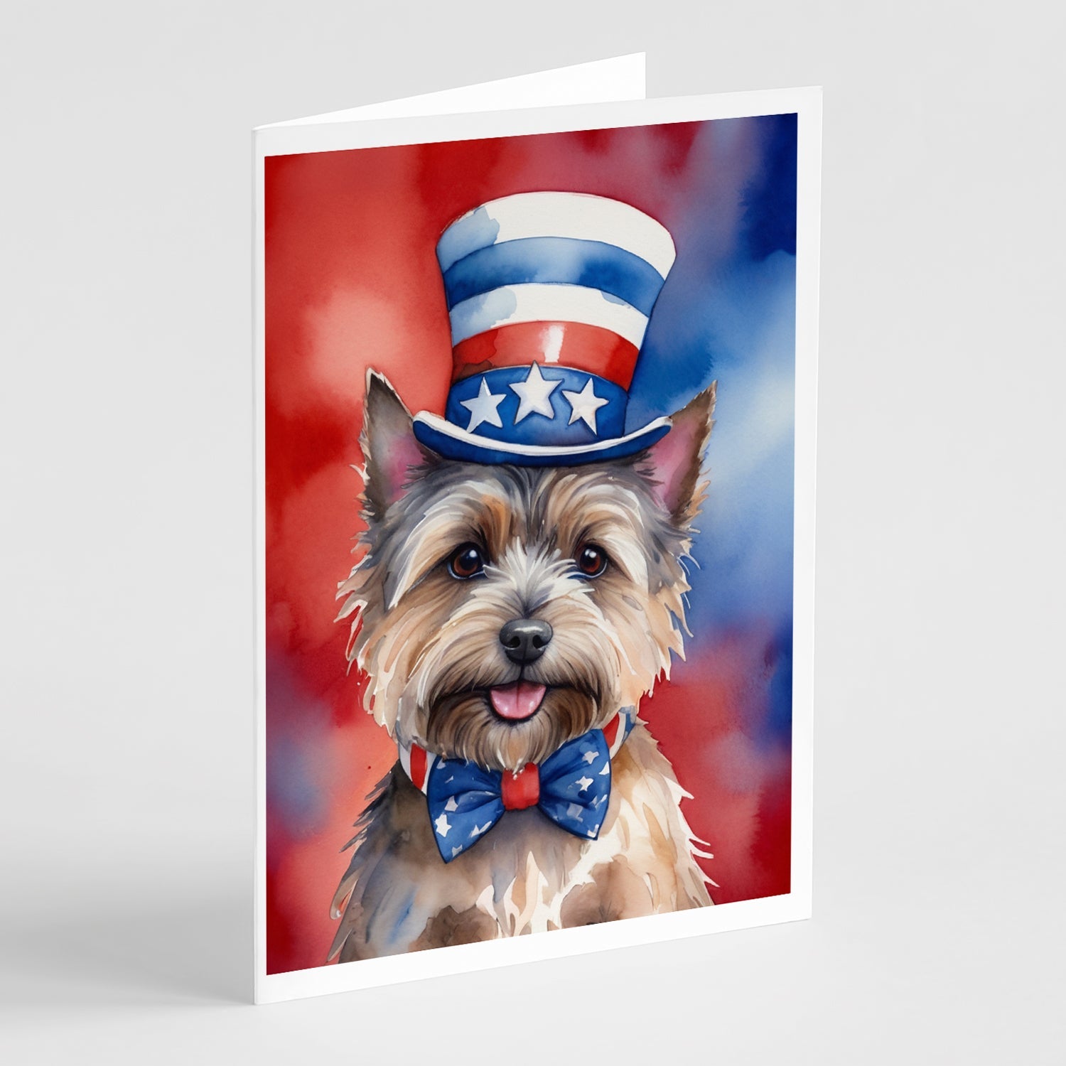 Cairn Terrier Patriotic American Greeting Cards Pack of 8 Blank Cards with Envelopes Whimsical A7 Size 5x7