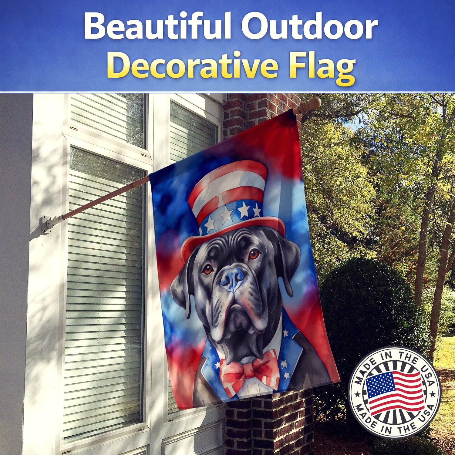 Cane Corso Patriotic American House Flag 28x40 Porch Sleeve Pole Decorative Outside Yard Banner Artwork Wall Hanging, Polyester