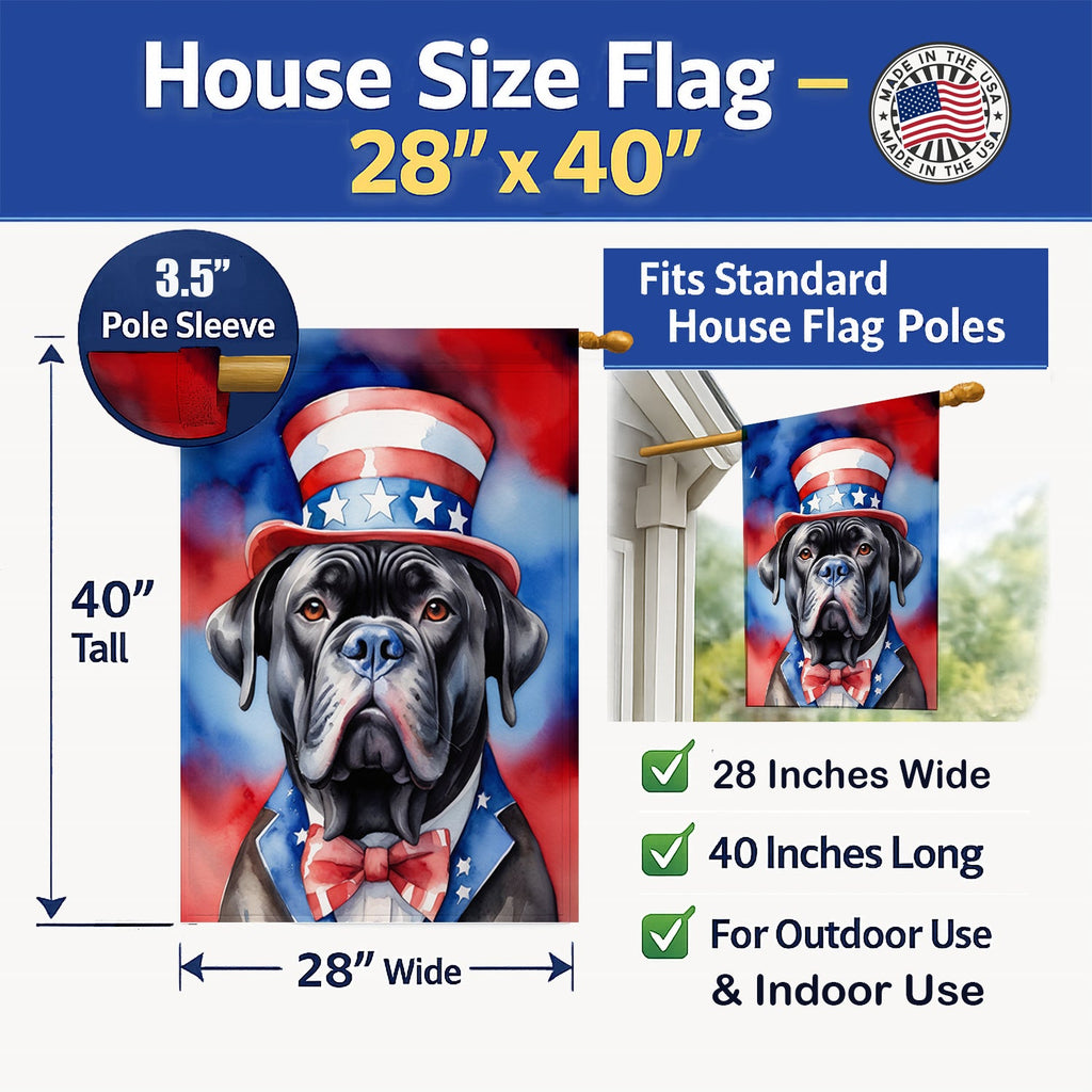 Cane Corso Patriotic American House Flag 28x40 Porch Sleeve Pole Decorative Outside Yard Banner Artwork Wall Hanging, Polyester