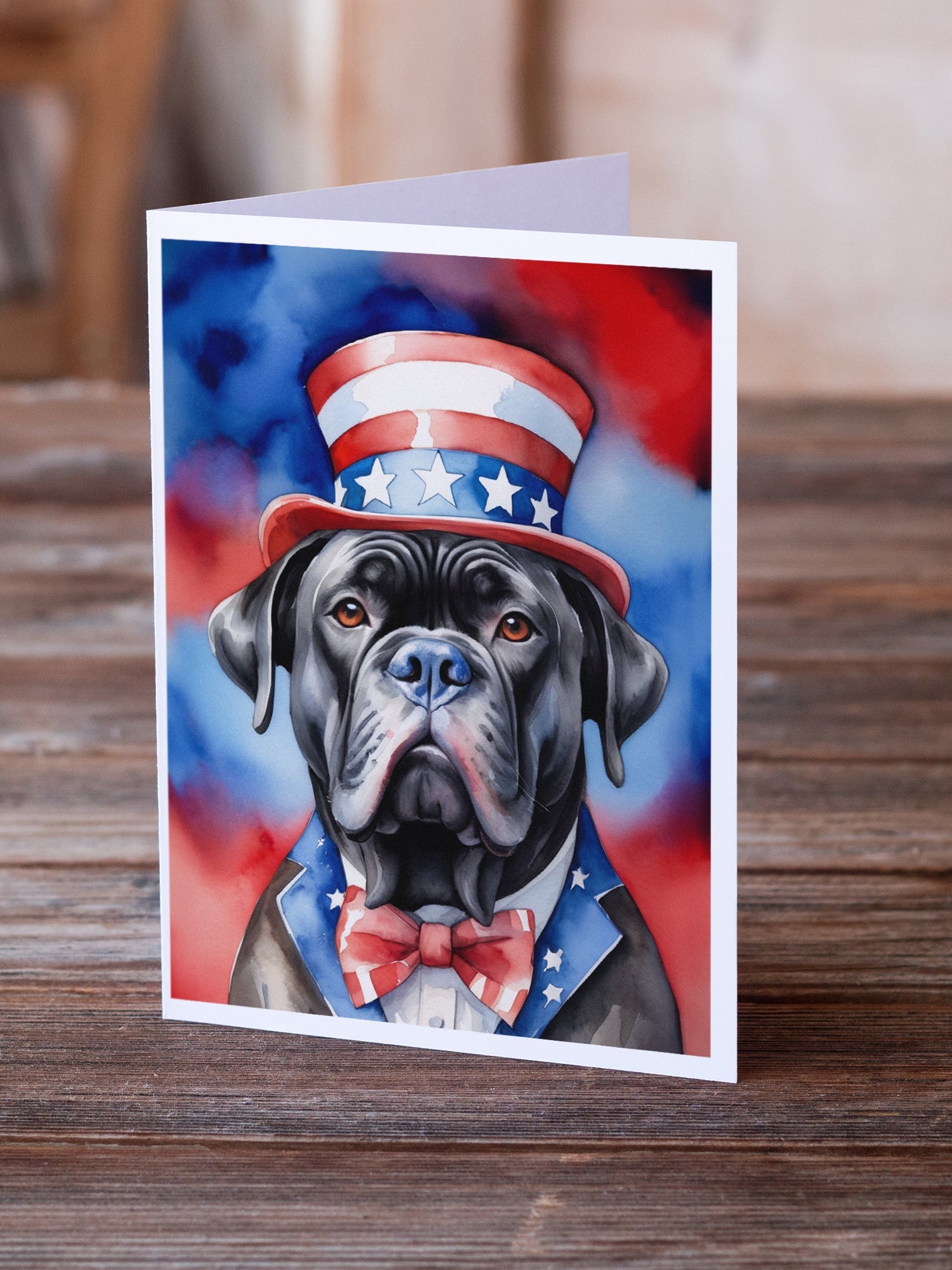 Cane Corso Patriotic American Greeting Cards Pack of 8 Blank Cards with Envelopes Whimsical A7 Size 5x7