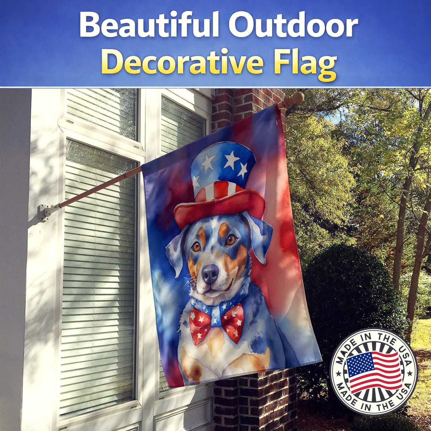Catahoula Patriotic American House Flag 28x40 Porch Sleeve Pole Decorative Outside Yard Banner Artwork Wall Hanging, Polyester