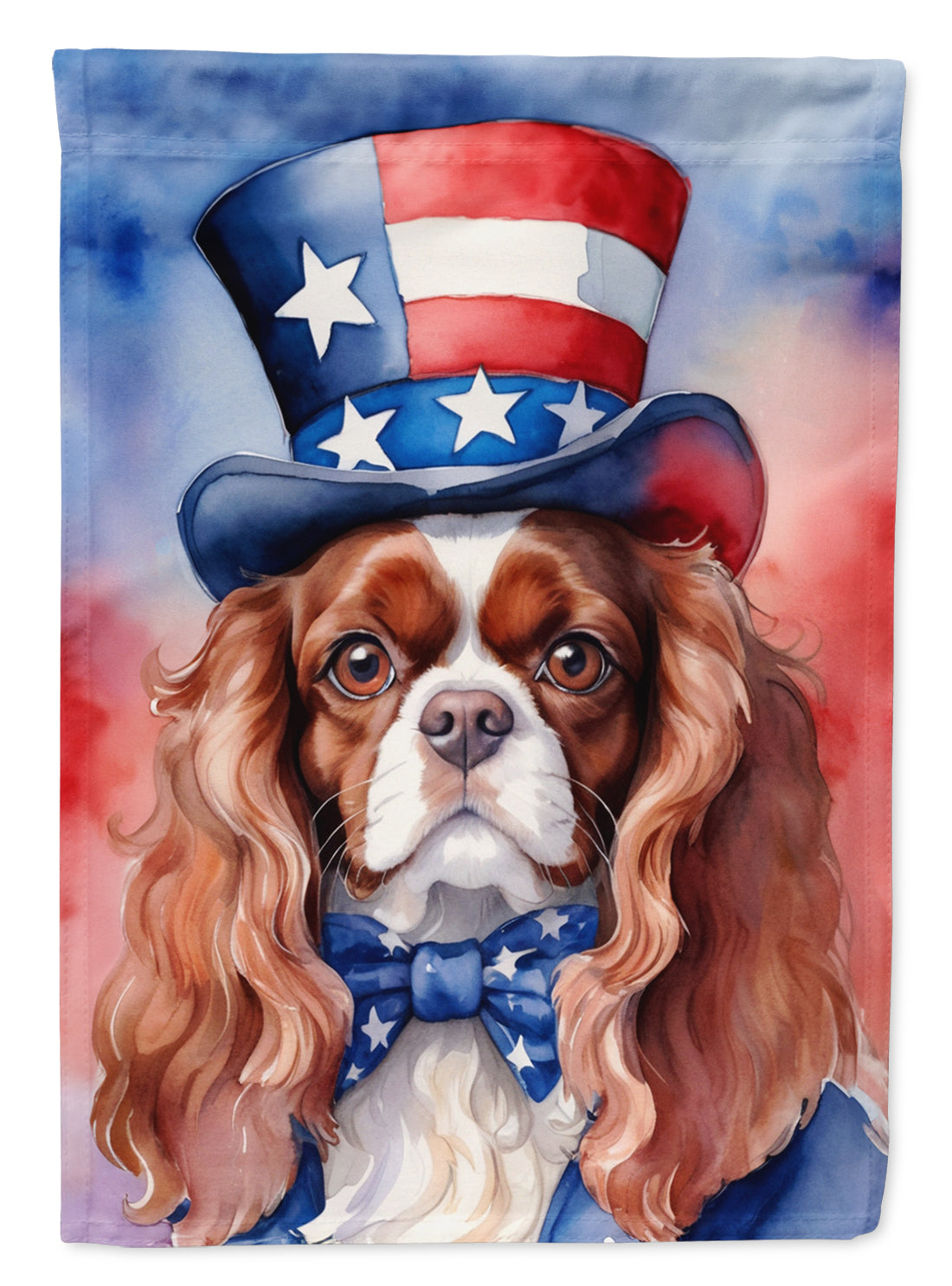 Cavalier Spaniel Patriotic American House Flag 28x40 Porch Sleeve Pole Decorative Outside Yard Banner Artwork Wall Hanging, Polyester