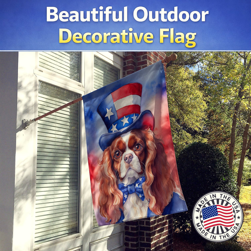 Cavalier Spaniel Patriotic American House Flag 28x40 Porch Sleeve Pole Decorative Outside Yard Banner Artwork Wall Hanging, Polyester