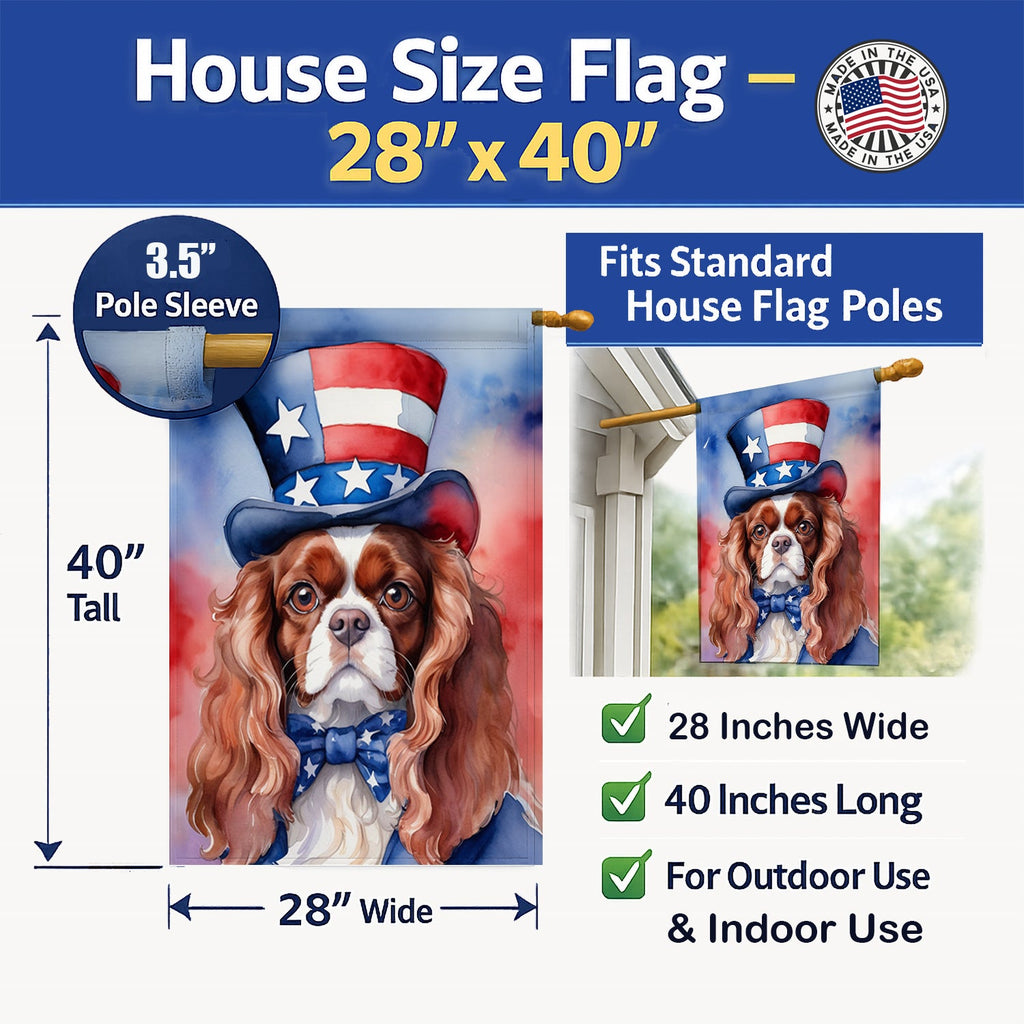 Cavalier Spaniel Patriotic American House Flag 28x40 Porch Sleeve Pole Decorative Outside Yard Banner Artwork Wall Hanging, Polyester