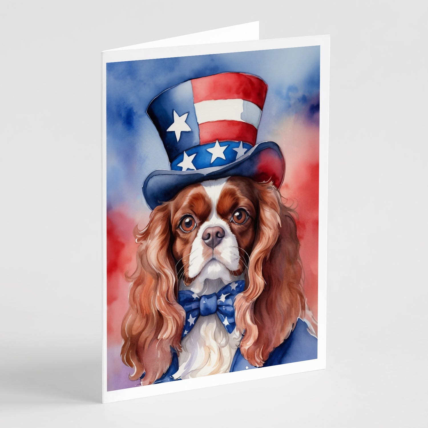 Cavalier Spaniel Patriotic American Greeting Cards Pack of 8 Blank Cards with Envelopes Whimsical A7 Size 5x7