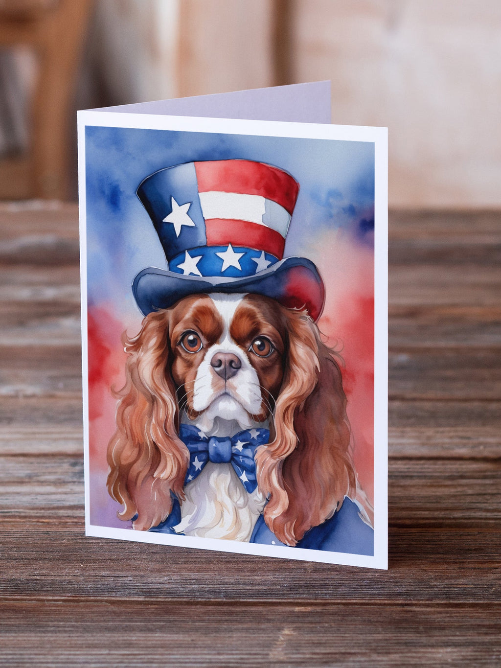 Cavalier Spaniel Patriotic American Greeting Cards Pack of 8 Blank Cards with Envelopes Whimsical A7 Size 5x7