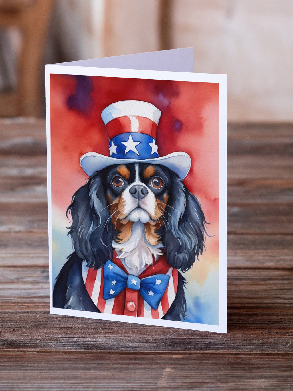 Cavalier Spaniel Patriotic American Greeting Cards Pack of 8 Blank Cards with Envelopes Whimsical A7 Size 5x7
