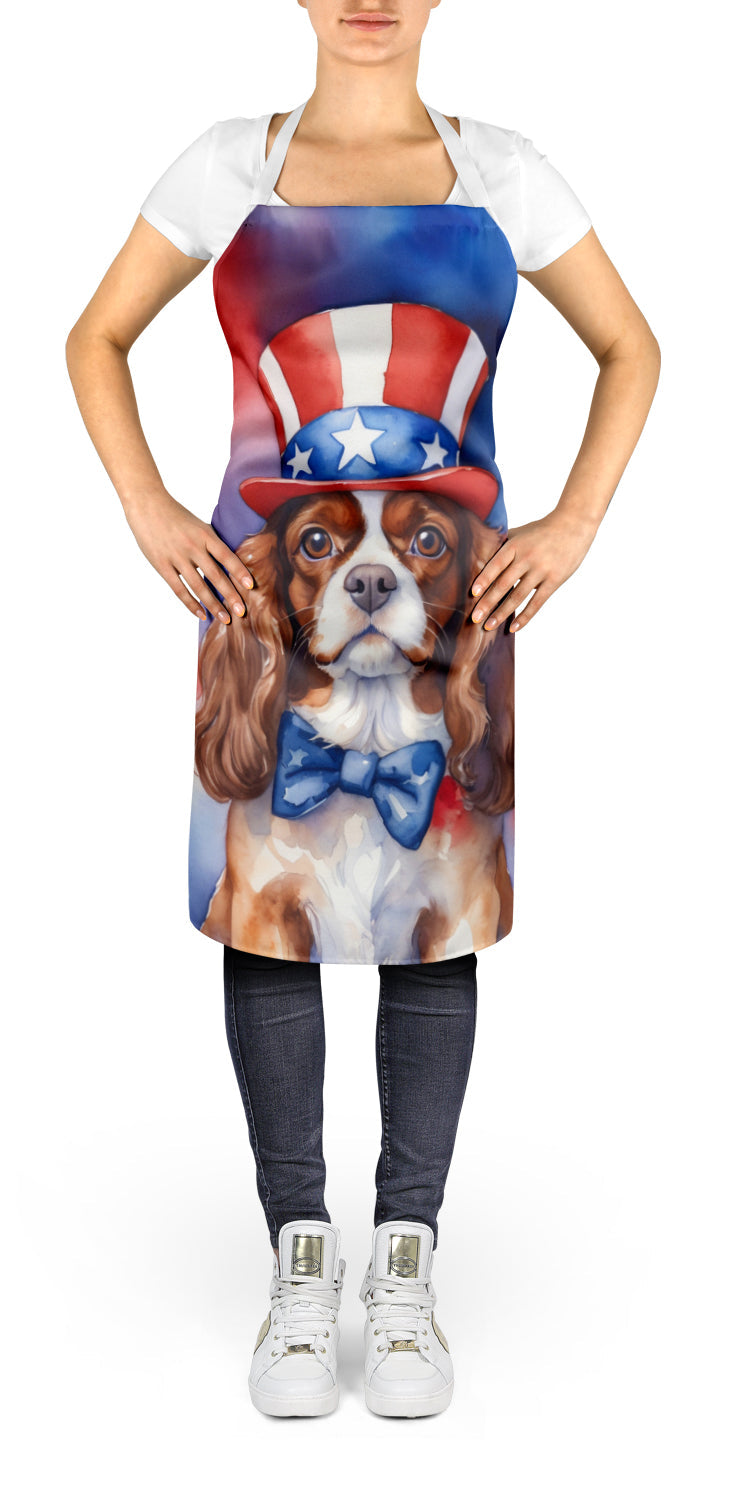 Cavalier Spaniel Patriotic American Apron Cooking Kitchen Server Baking Crafts Gardening for Adult Women Men, Unisex, Large, Multicolor