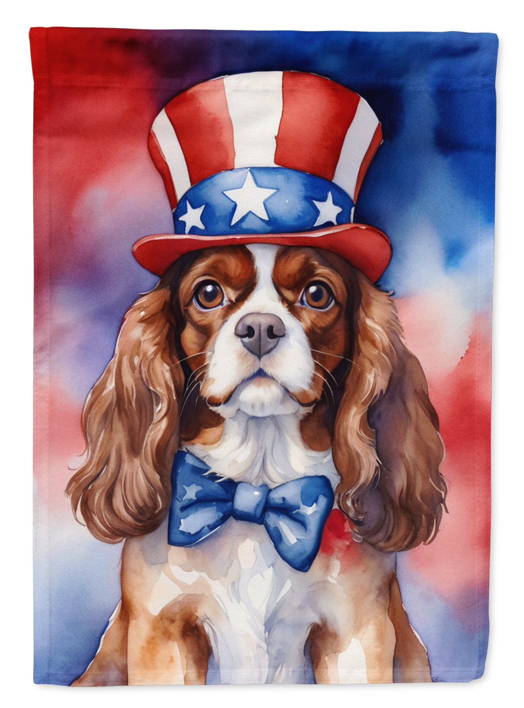 Cavalier Spaniel Patriotic American House Flag 28x40 Porch Sleeve Pole Decorative Outside Yard Banner Artwork Wall Hanging, Polyester