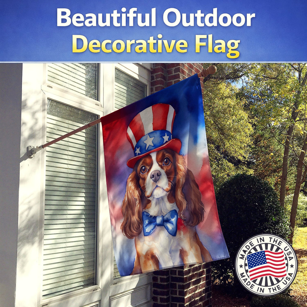 Cavalier Spaniel Patriotic American House Flag 28x40 Porch Sleeve Pole Decorative Outside Yard Banner Artwork Wall Hanging, Polyester