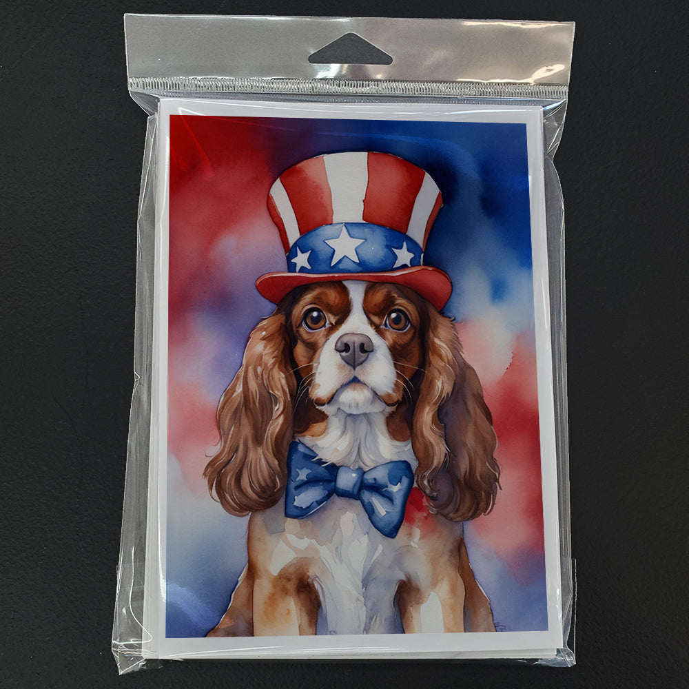 Cavalier Spaniel Patriotic American Greeting Cards Pack of 8 Blank Cards with Envelopes Whimsical A7 Size 5x7