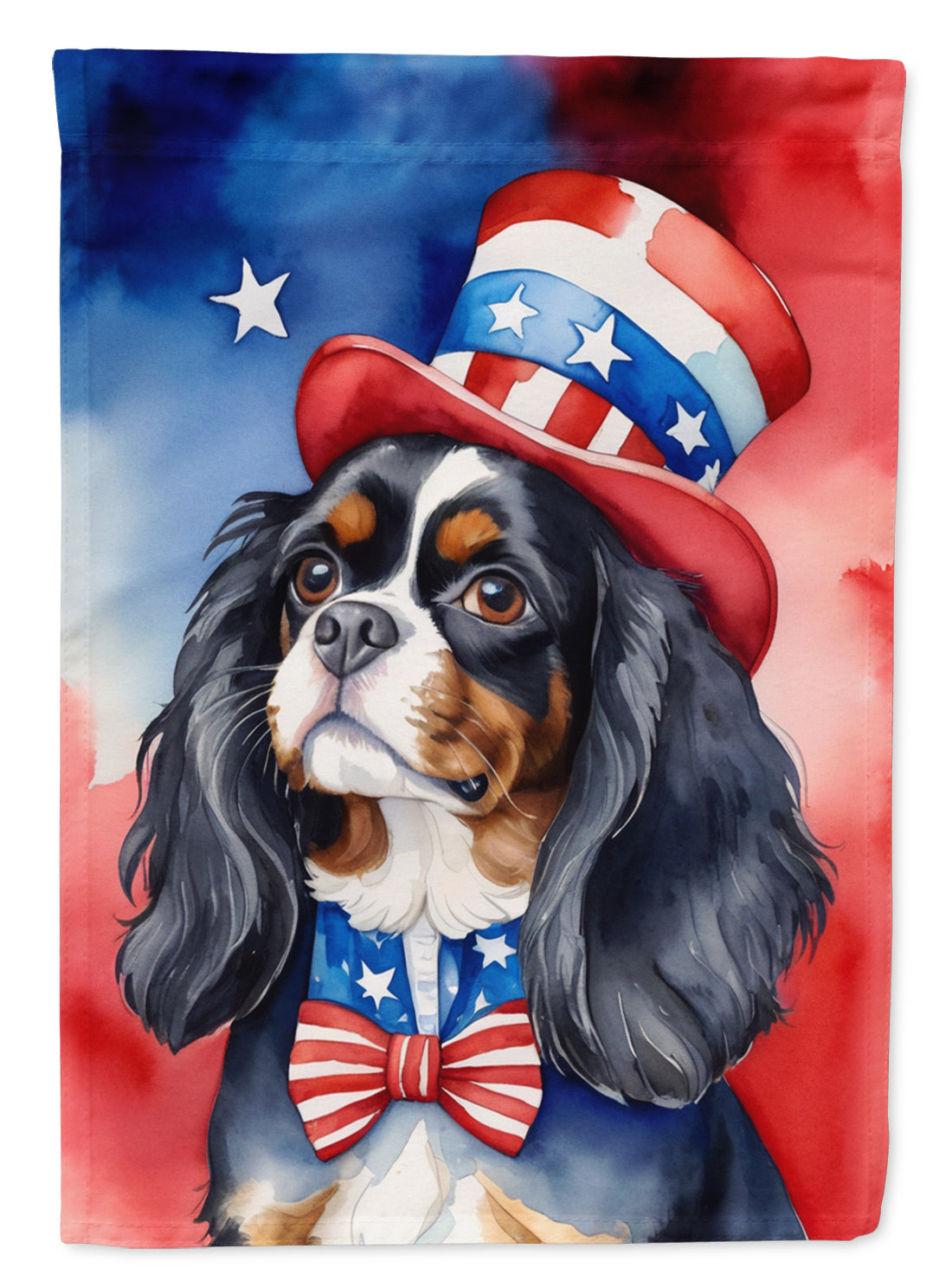 Cavalier Spaniel Patriotic American House Flag 28x40 Porch Sleeve Pole Decorative Outside Yard Banner Artwork Wall Hanging, Polyester