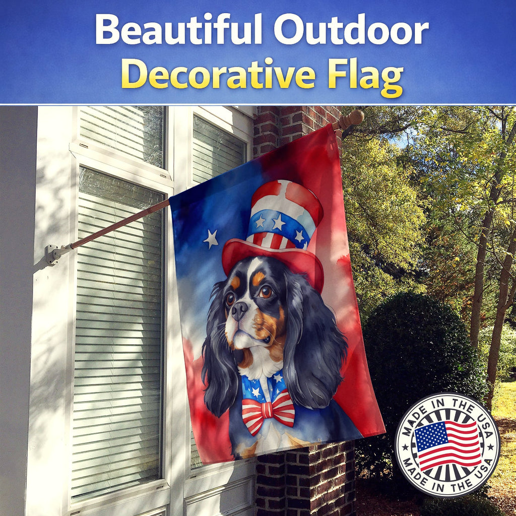 Cavalier Spaniel Patriotic American House Flag 28x40 Porch Sleeve Pole Decorative Outside Yard Banner Artwork Wall Hanging, Polyester