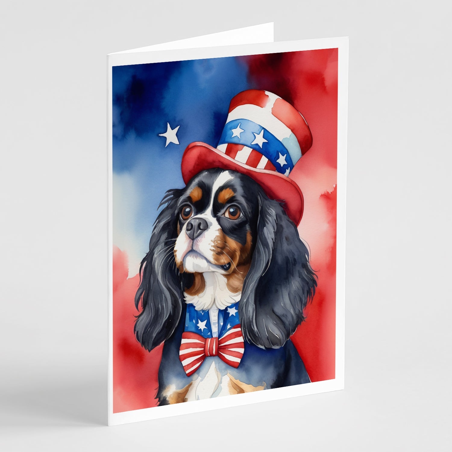 Cavalier Spaniel Patriotic American Greeting Cards Pack of 8 Blank Cards with Envelopes Whimsical A7 Size 5x7