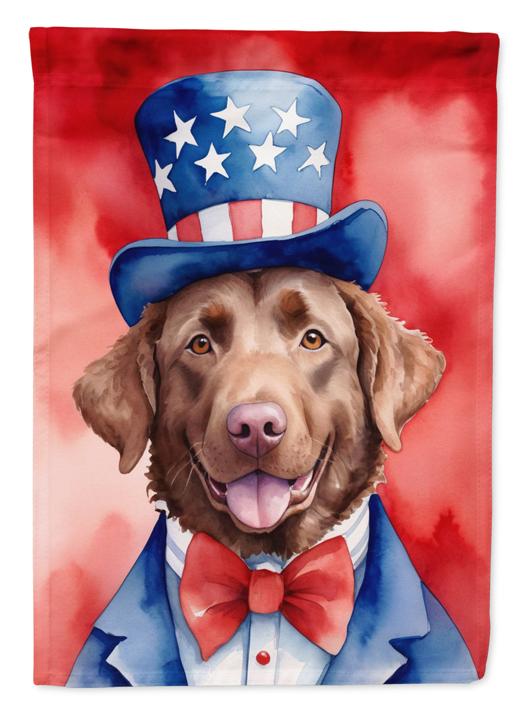 Chesapeake Bay Retriever Patriotic American House Flag 28x40 Porch Sleeve Pole Decorative Outside Yard Banner Artwork Wall Hanging, Polyester