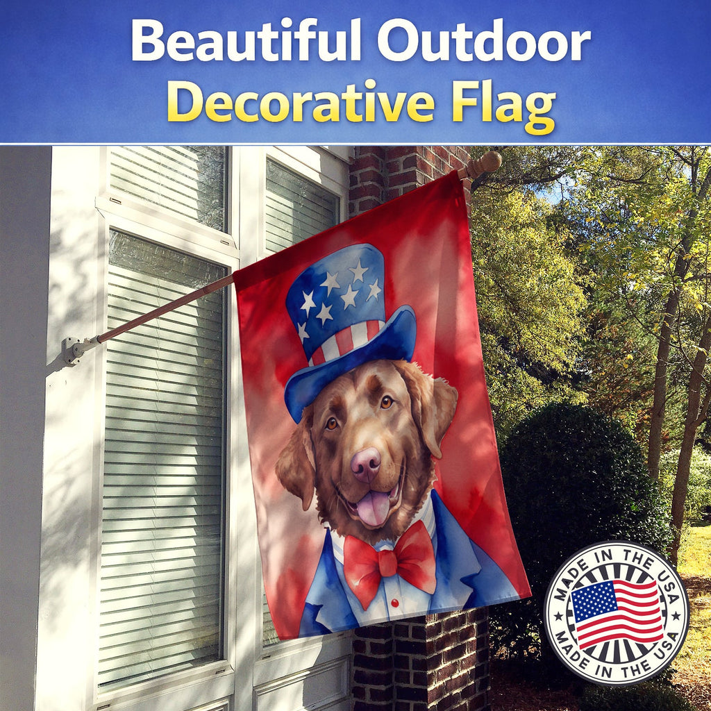 Chesapeake Bay Retriever Patriotic American House Flag 28x40 Porch Sleeve Pole Decorative Outside Yard Banner Artwork Wall Hanging, Polyester