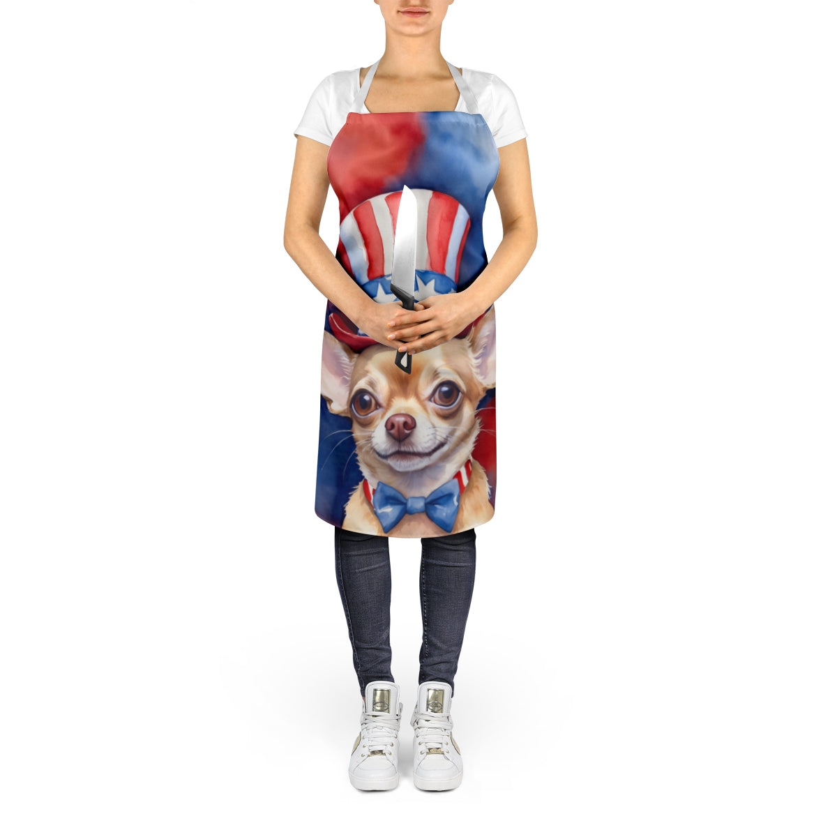 Chihuahua Patriotic American Apron Cooking Kitchen Server Baking Crafts Gardening for Adult Women Men, Unisex, Large, Multicolor