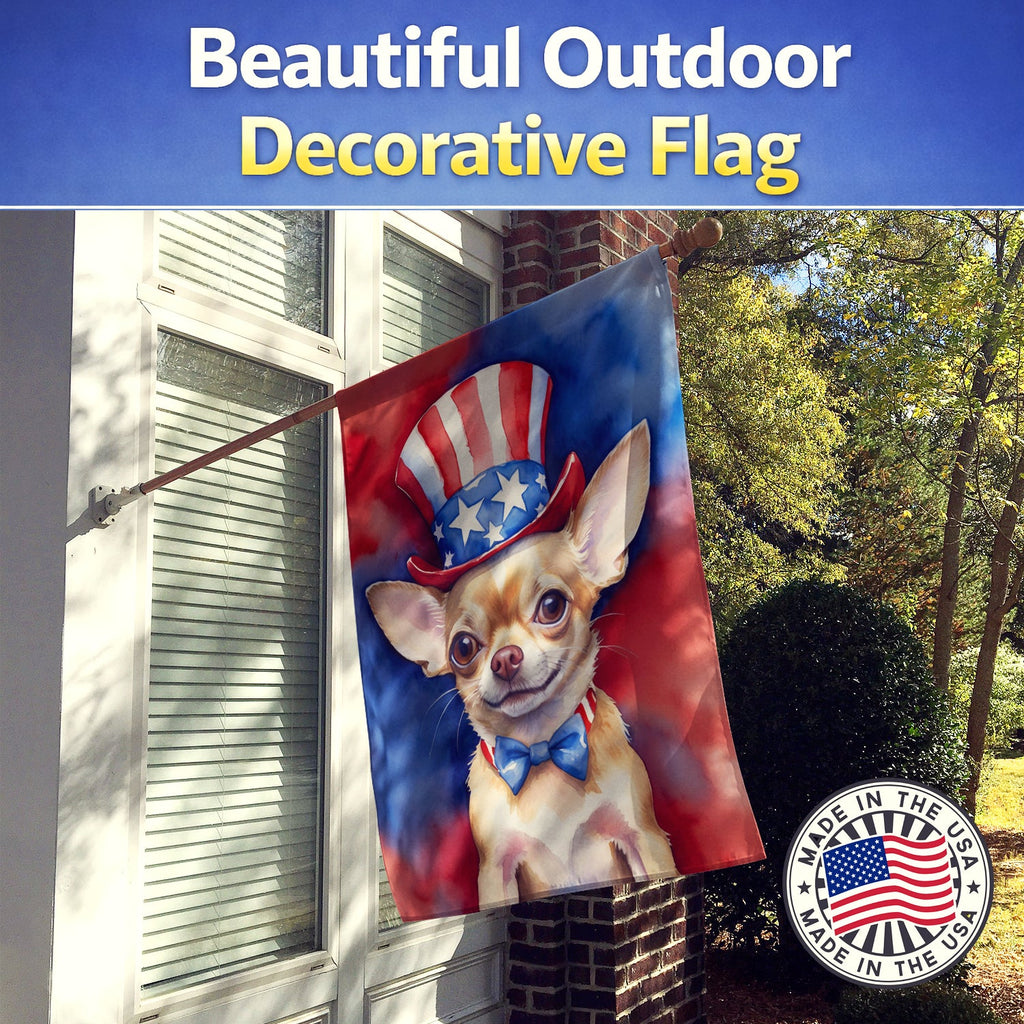 Chihuahua Patriotic American House Flag 28x40 Porch Sleeve Pole Decorative Outside Yard Banner Artwork Wall Hanging, Polyester