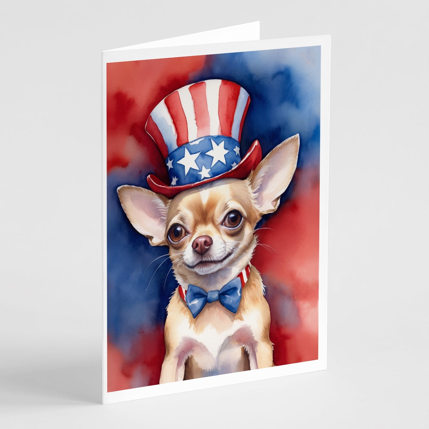 Chihuahua Patriotic American Greeting Cards Pack of 8 Blank Cards with Envelopes Whimsical A7 Size 5x7