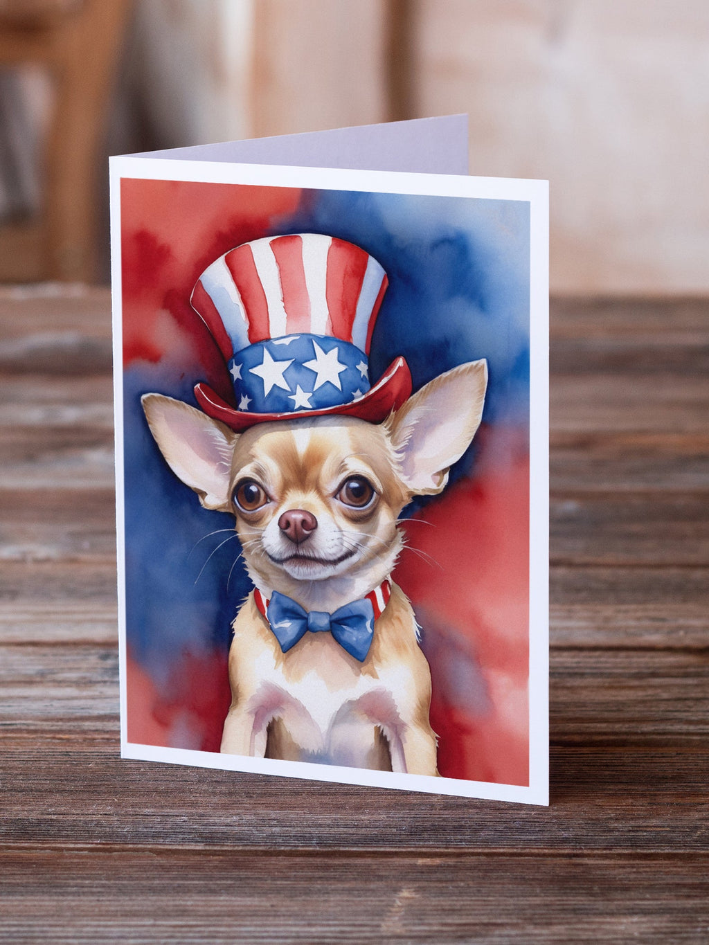 Chihuahua Patriotic American Greeting Cards Pack of 8 Blank Cards with Envelopes Whimsical A7 Size 5x7