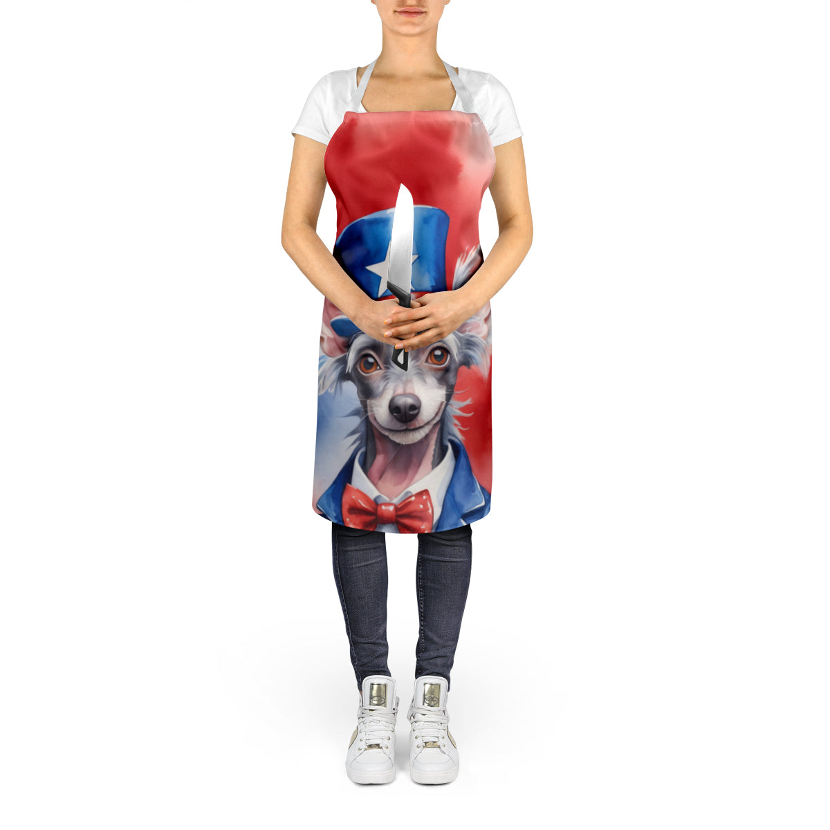 Chinese Crested Patriotic American Apron Cooking Kitchen Server Baking Crafts Gardening for Adult Women Men, Unisex, Large, Multicolor