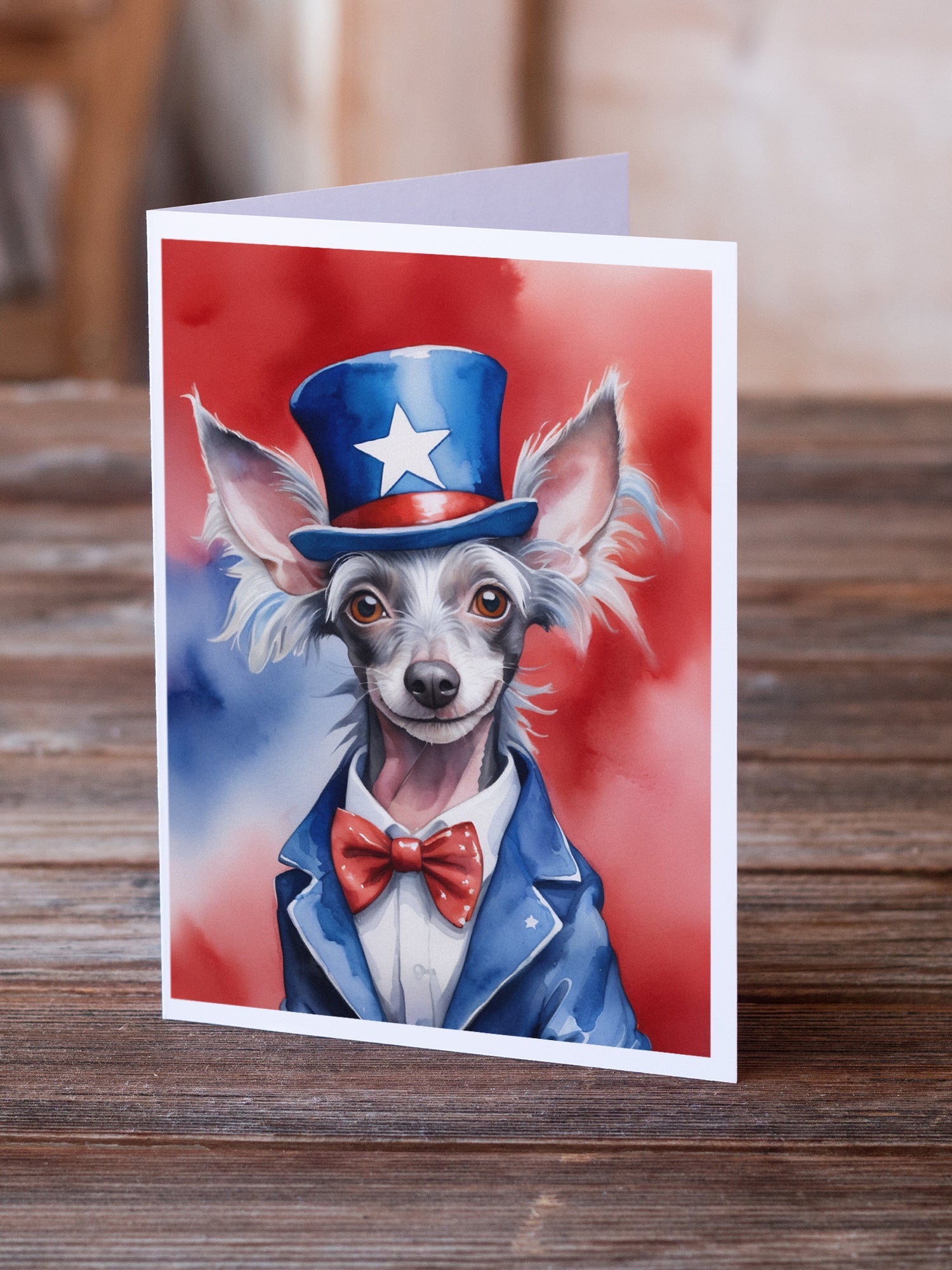 Chinese Crested Patriotic American Greeting Cards Pack of 8 Blank Cards with Envelopes Whimsical A7 Size 5x7