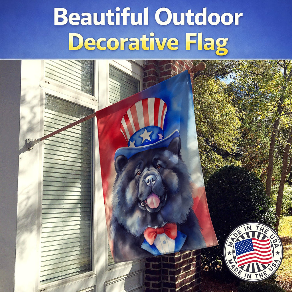 Chow Chow Patriotic American House Flag 28x40 Porch Sleeve Pole Decorative Outside Yard Banner Artwork Wall Hanging, Polyester