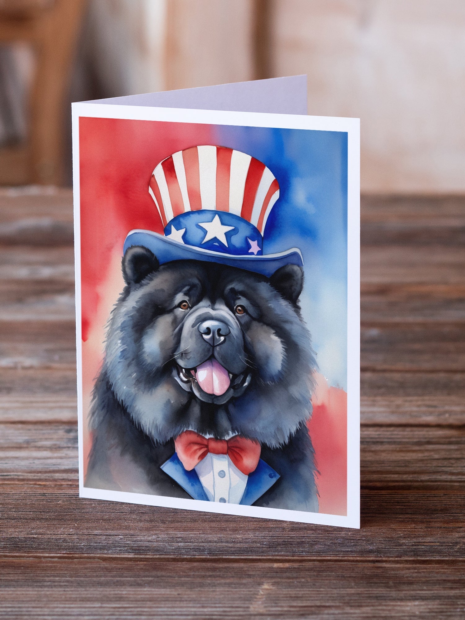 Chow Chow Patriotic American Greeting Cards Pack of 8 Blank Cards with Envelopes Whimsical A7 Size 5x7