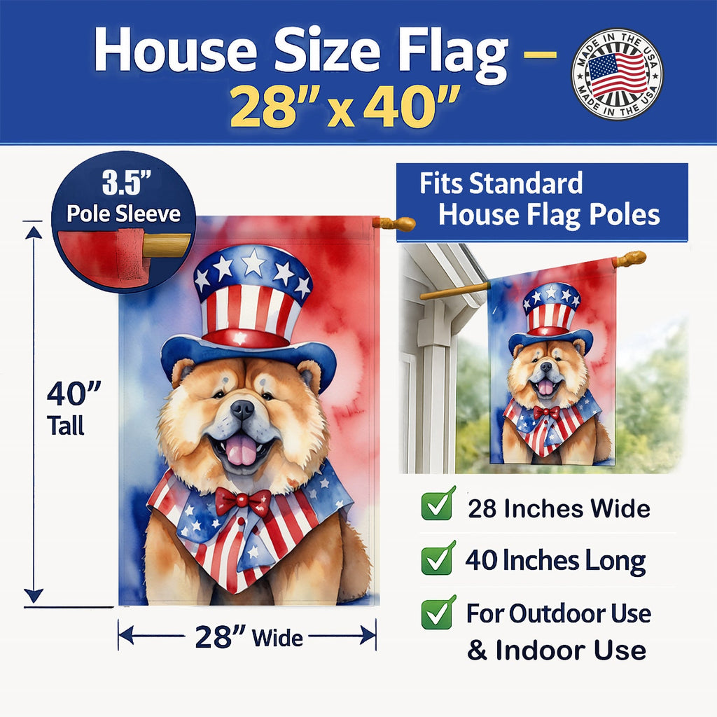 Chow Chow Patriotic American House Flag 28x40 Porch Sleeve Pole Decorative Outside Yard Banner Artwork Wall Hanging, Polyester