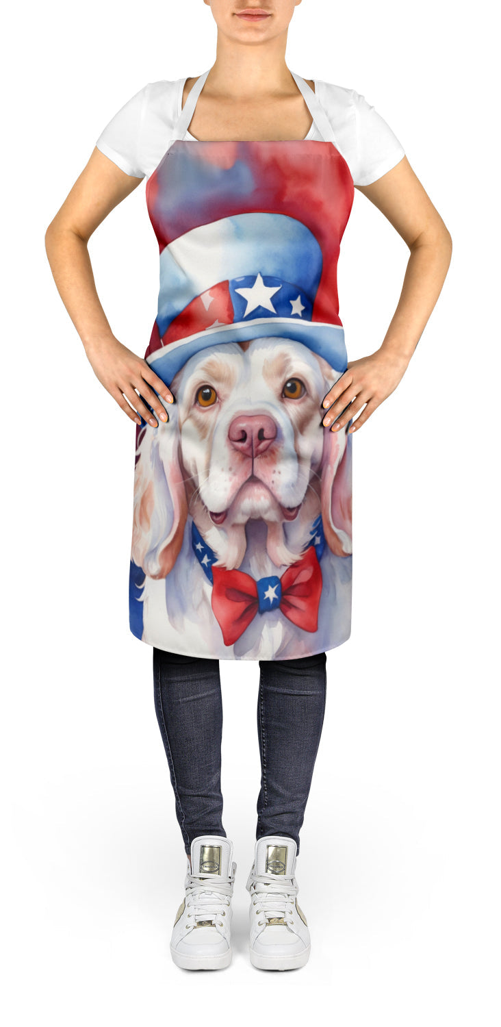 Clumber Spaniel Patriotic American Apron Cooking Kitchen Server Baking Crafts Gardening for Adult Women Men, Unisex, Large, Multicolor