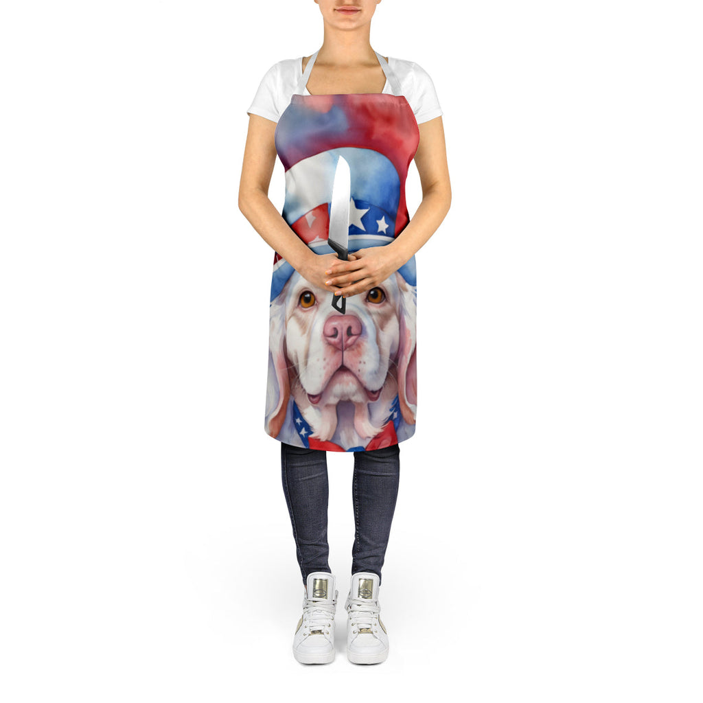 Clumber Spaniel Patriotic American Apron Cooking Kitchen Server Baking Crafts Gardening for Adult Women Men, Unisex, Large, Multicolor