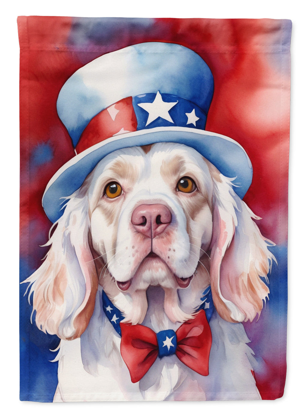 Clumber Spaniel Patriotic American House Flag 28x40 Porch Sleeve Pole Decorative Outside Yard Banner Artwork Wall Hanging, Polyester